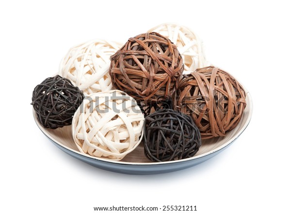 Decorative Spheres Lay Wooden Bowl Isolated Stock Photo Edit Now
