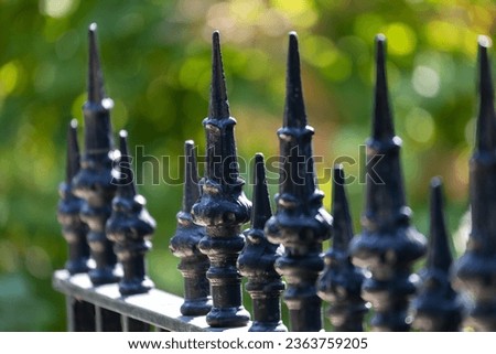 decorative spikes on the top of an old iron fence