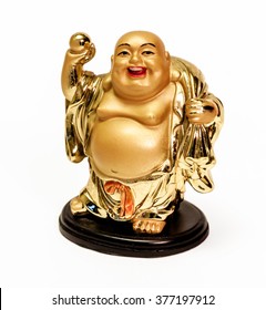 The Decorative statuette Smiling Buddha (Hotei) - Buddhist god of happiness, wealth and Lucky Isolated on white background