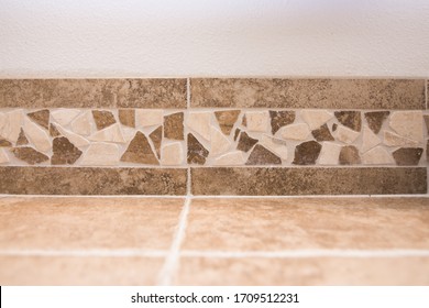 Decorative Tile Work On Bathroom Or Kitchen Countertop Backsplash