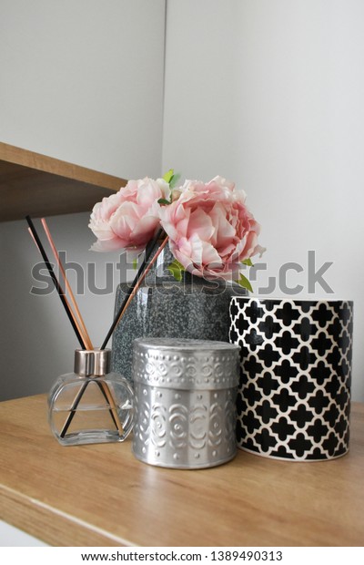 Decorative Vases On Table Smelling Sticks Stock Photo Edit Now