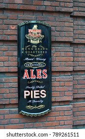 Decorative Vintage Advertising Sign For The Pub Fuller's Ale And Pie House - London, Great Britain - 08/04/2015