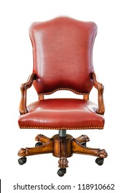 Decorative vintage style red leather chair , kind of furniture  isolated on white background