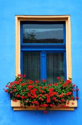 Decorative Vintage Window With Colorful Flowers