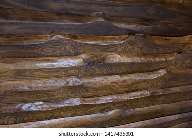 Decorative Wall Of Pine Boards Painted With Varnish. Wood Texture.