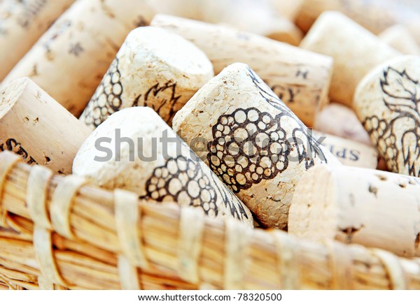 Decorative Wine Corks Wicker Basket Stock Photo Edit Now 78320500