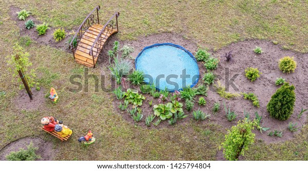 Decorative Wooden Bridge Artificial Pool Bench Stock Photo Edit