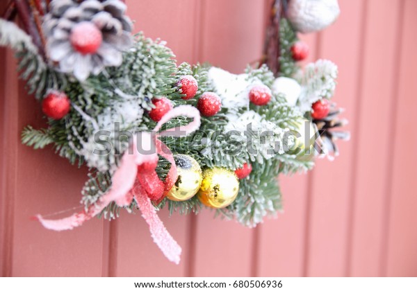Decorative Wreath Christmas Front Door Stock Photo Edit Now