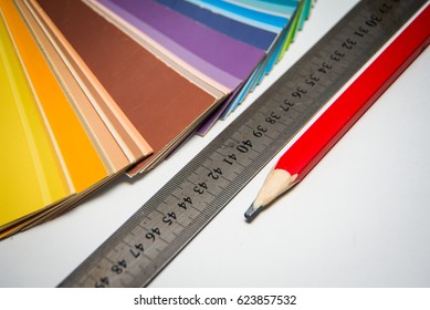 Decorator's work table with tools