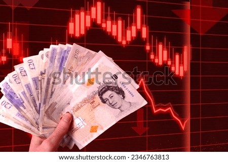 a decrease in the value of the pound sterling currency, the value of the currency weakened. gbp, money