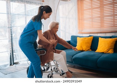 Dedicated Caregiver, Woman Nurse Provides Supportive Health Care for Elderly Patients at Home, Ensuring Retirement Comfort with Professional Medical Assistance, Healthy Living - Powered by Shutterstock