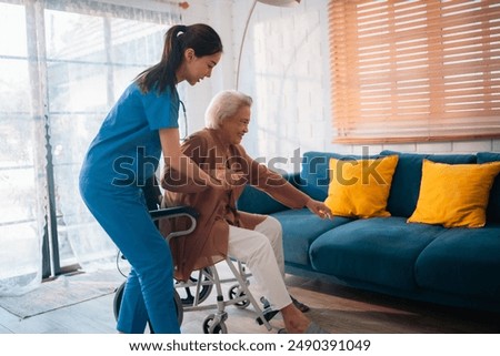 Dedicated Caregiver, Woman Nurse Provides Supportive Health Care for Elderly Patients at Home, Ensuring Retirement Comfort with Professional Medical Assistance, Healthy Living