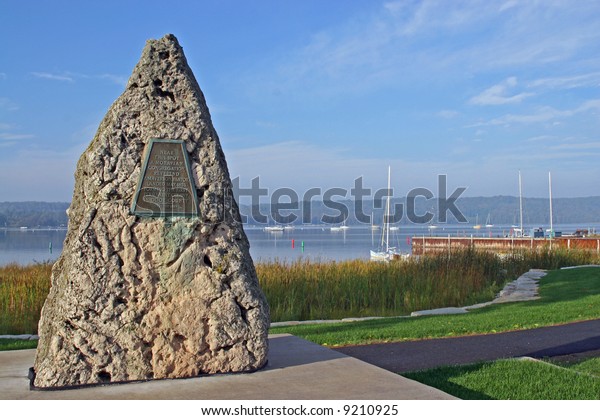 Dedication Monument Settlers Door County Wisconsin Stock