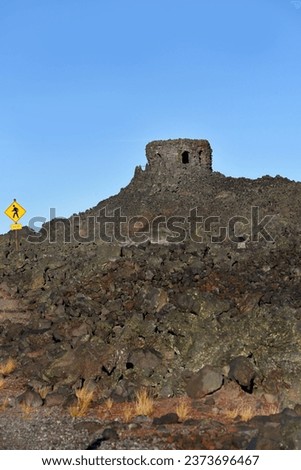 Dee Wright Observatory is a lava rock construction on the McKenzie Pass.  Rocky trail leads to observatory and vista view.