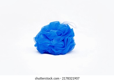 Deep Blue Shower Puff On White Background