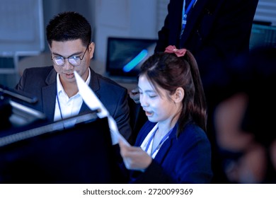 Deep code focus. Developers working late debugging software script visible on screen collaborative coding session in progress intense tech teamwork dev life revealed.