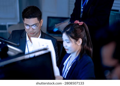 Deep code focus. Developers working late debugging software script visible on screen collaborative coding session in progress intense tech teamwork dev life revealed.
