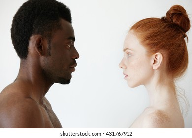 Deep Connection Between Two Young People Of Different Races Looking At Each Other With Pure Unconditional Love And Affection, Loving, Supporting And Caring For Each Other. Interracial Relationships