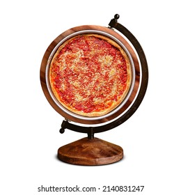 Deep Dish Pizza Day, National Deep Dish Pizza  Day, International Deep Dish Pizza Day, World Deep Dish Pizza Day, Plate On Top Of The Globe Stand