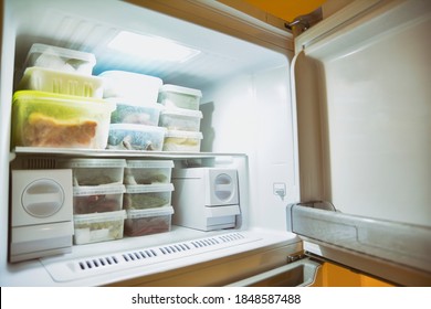 Deep Freeze Interior With Stacked Frozen Foods