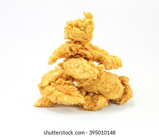 Deep Fried Chicken Tenders Strips Crunchy On White Background 