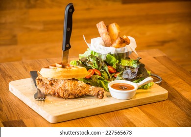 Deep Fried Chicken Wing With Waffle And Salad