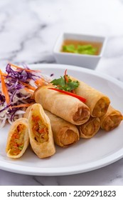 Deep Fried Spring Rolls Stuffed Vegetable, Mushroom And Glass Noodle, Chinese Vegetarian Food Festival