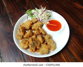 Deep Fried Streaky Pork Fritter With Chili Sauce And Cabbage Salad