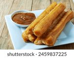 Deep fried Youtiao Chinese fried breadstick and kaya coconut jam