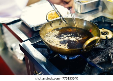 Deep Fry, Chef Frying In A Pan On A Stove, Cooking