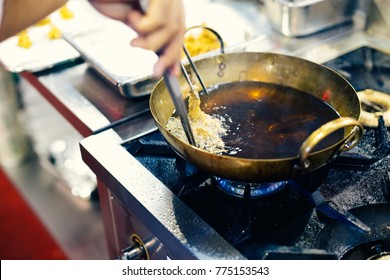 Deep Fry, Chef Frying In A Pan On A Stove, Cooking