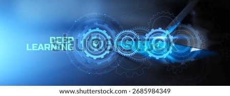 Deep Learning and AI Technology Visualization on Smartphone Interface with Gear Icons.