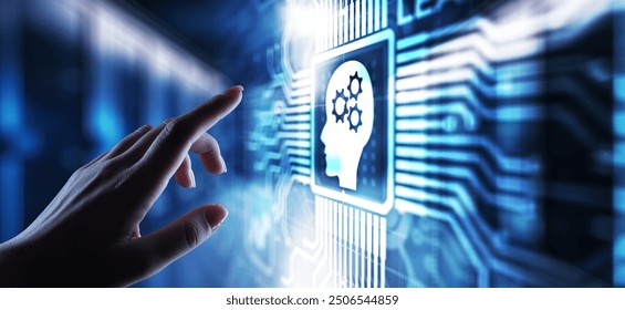 Deep Machine learning Artificial intelligence AI technology concept on virtual screen.