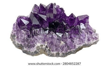 Deep purple amethyst crystal cluster with sharp pointed quartz points