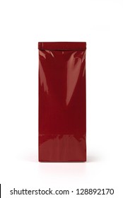 Deep Red Bag For Tea Or Coffee Isolated On White.