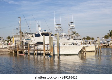 Deep Sea Fishing Boats In The Marina Of Marathon Key. Florida, United States