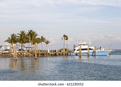 Deep Sea Fishing Boats In A Marina At The Florida Keys. Florida, United States