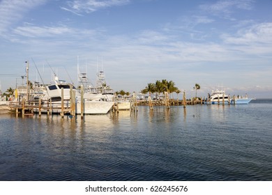 Deep Sea Fishing Boats In The Marina Of Marathon Key. Florida, United States