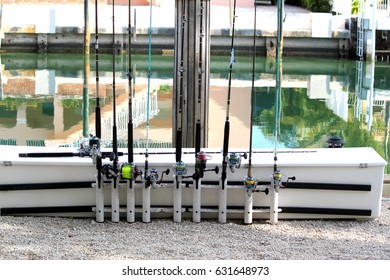 Deep Sea Fishing Poles Next To The Ocean In Islamorada In The Florida Keys