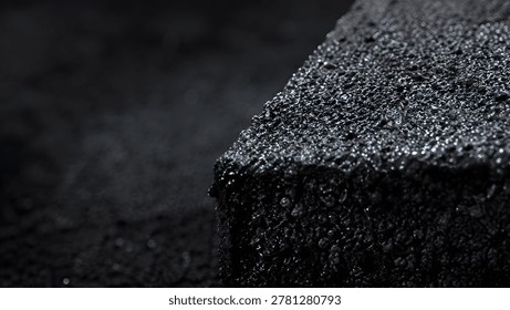 Deep shadows emphasize the coarse, gritty surface of a dark volcanic rock. This raw, high-contrast industrial texture conveys immense strength and rugged durability, serving as a powerful, masculine backdrop for heavy-duty engineering or edgy architectural concepts.