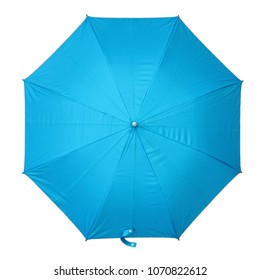 Deep Sky Blue Umbrella Isolated On White Background. Top View. 