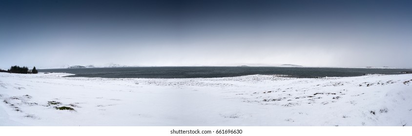 Deep Snow Covered Landscape, Sky And Horizon By Day, Iceland, Europe. Iceland Nature 2017 Winter Cold