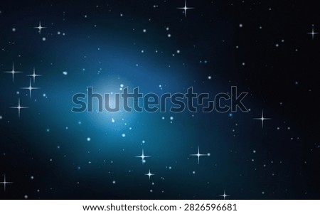 A deep space background with bright glowing stars, distant galaxies, and a vibrant blue nebula shining in the dark universe.