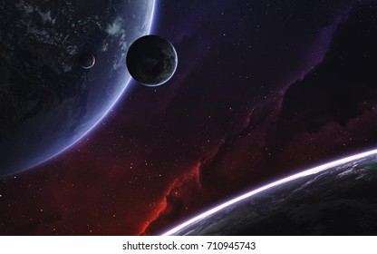 Deep Space Landscape With Realistic Planets. Elements Of This Image Furnished By NASA