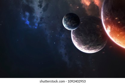 Deep space planets, awesome science fiction wallpaper, cosmic landscape. Elements of this image furnished by NASA - Shutterstock ID 1092402953