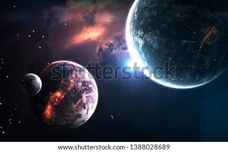 Deep space planets, science fiction imagination of cosmos landscape. Elements of this image furnished by NASA