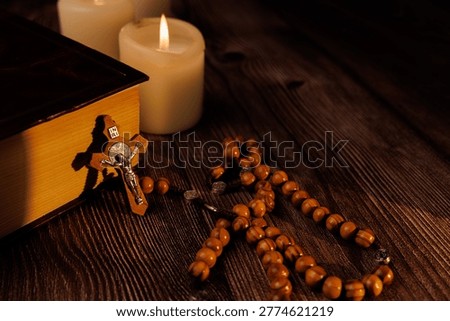 Deep spiritual composition of devotion. Ideal for illustrating catholic church traditions, personal prayer, sacred meditation and religious holidays.