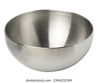 Deep stainless steel bowl on a white insulating background - Shutterstock ID 2346233349