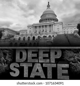 Deep State Politics Concept And United States Political Symbol Of An Underground Government Bureaucracy With 3D Elements.