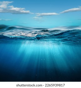 Deep underwater, abstract marine background. Tranquil view
